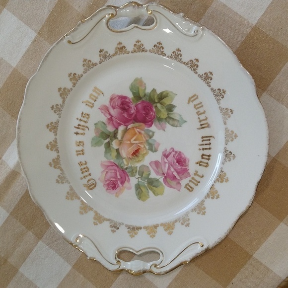 Hand-painted German porcelain roses dish plate tray 11" gold trim - Picture 1 of 4